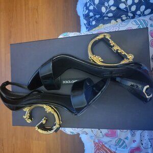 Dolce & Gabbana Leather Barocco-Heel Sandals